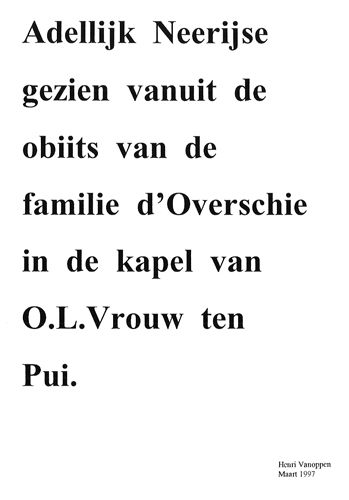 Kaft van Adellijk Neerijse gezien vanuit de obiits van de familie d´Overschie