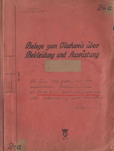 Kaft van Belege zum Nachweis über Bekleidung und Auspüntung 1943